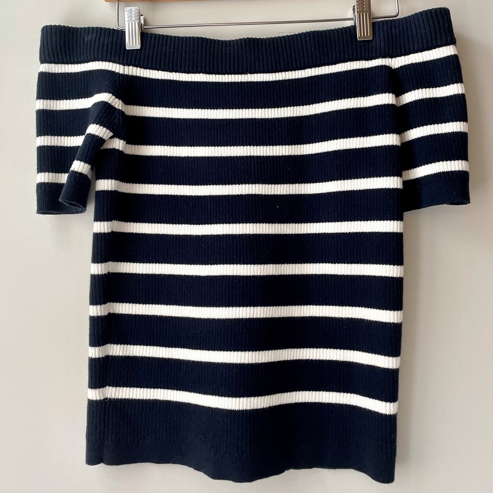 Striped Navy Off-Shoulder Top - Picture 2 of 4